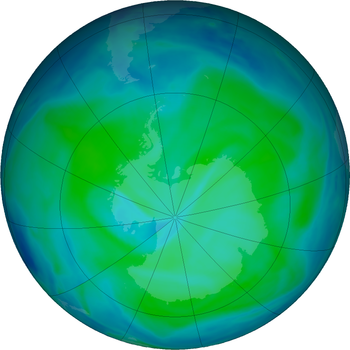 Antarctic ozone map for 05 January 2021